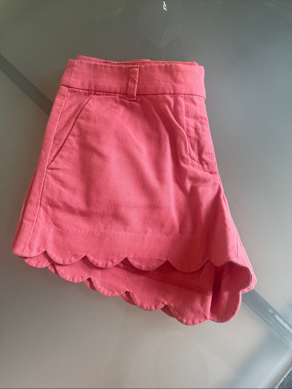 J Crew Pink Scallop-Hem Shorts Size 10 Linen Blend 4” City Shorts